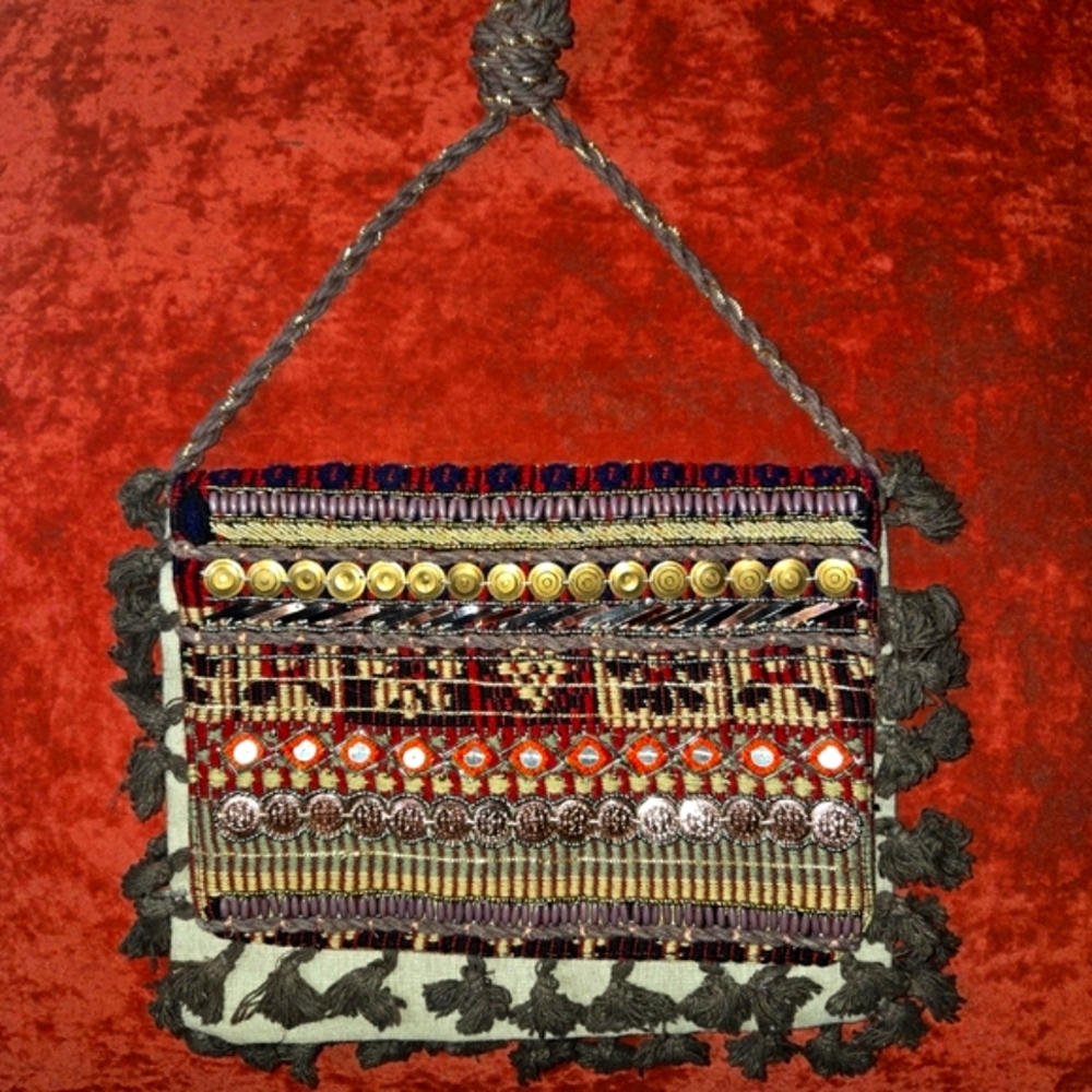 Crossbody Tapestry Bag Has Beads Rhinestones Embroidery Sequins POM POMS! FAB!!!